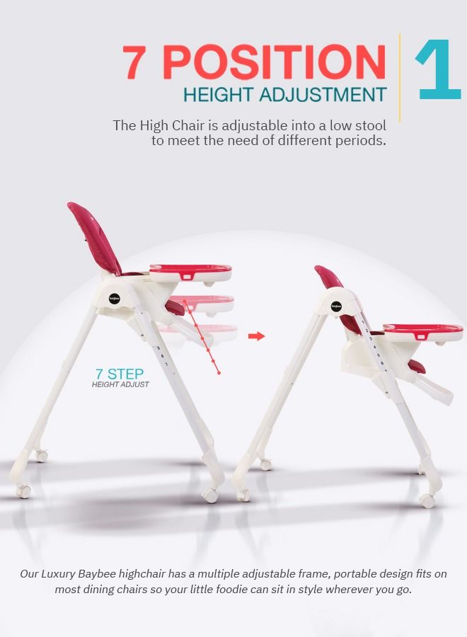 Baybee 2 in 1 Baby High Chair for Kids Feeding with 7 Height Adjustable Recline Footrest Baby Chair Booster Seat with Food Tray Belt Kids High Chair for Baby Boy Girl Red White