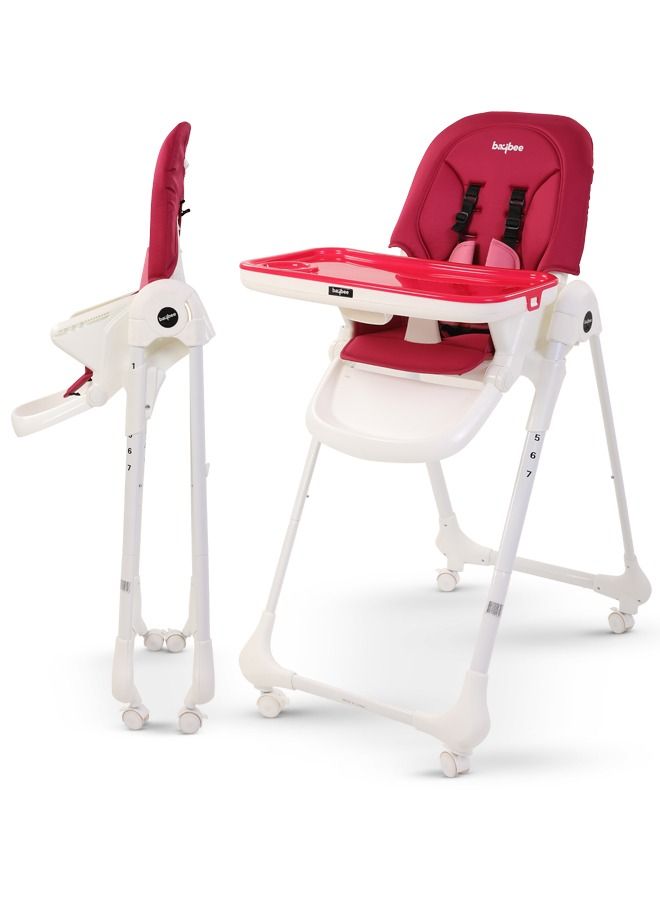 Baybee 2 in 1 Baby High Chair for Kids Feeding with 7 Height Adjustable Recline Footrest Baby Chair Booster Seat with Food Tray Belt Kids High Chair for Baby Boy Girl Red White