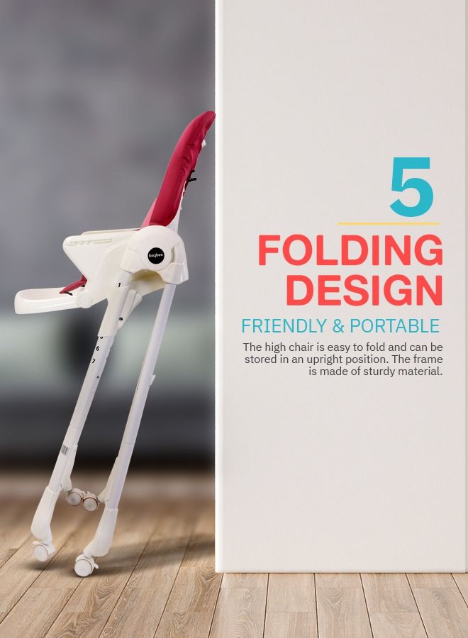 Baybee 2 in 1 Baby High Chair for Kids Feeding with 7 Height Adjustable Recline Footrest Baby Chair Booster Seat with Food Tray Belt Kids High Chair for Baby Boy Girl Red White