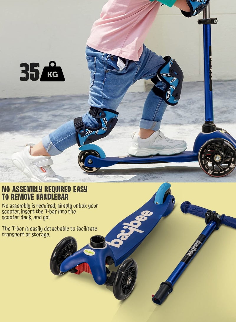 Baybee Mini Zapper Kick Scooter for Kids 3 Wheel Kids Scooter with Height Adjustable Handle with LED PU Wheels Rear Brake Runner Skate Scooter for Kids 2 to 5 Years Boy Girl Blue