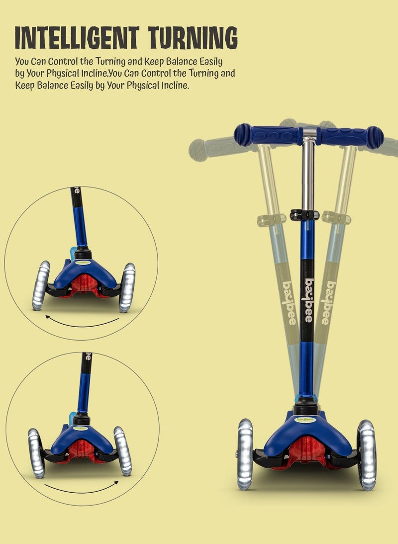 Baybee Mini Zapper Kick Scooter for Kids 3 Wheel Kids Scooter with Height Adjustable Handle with LED PU Wheels Rear Brake Runner Skate Scooter for Kids 2 to 5 Years Boy Girl Blue