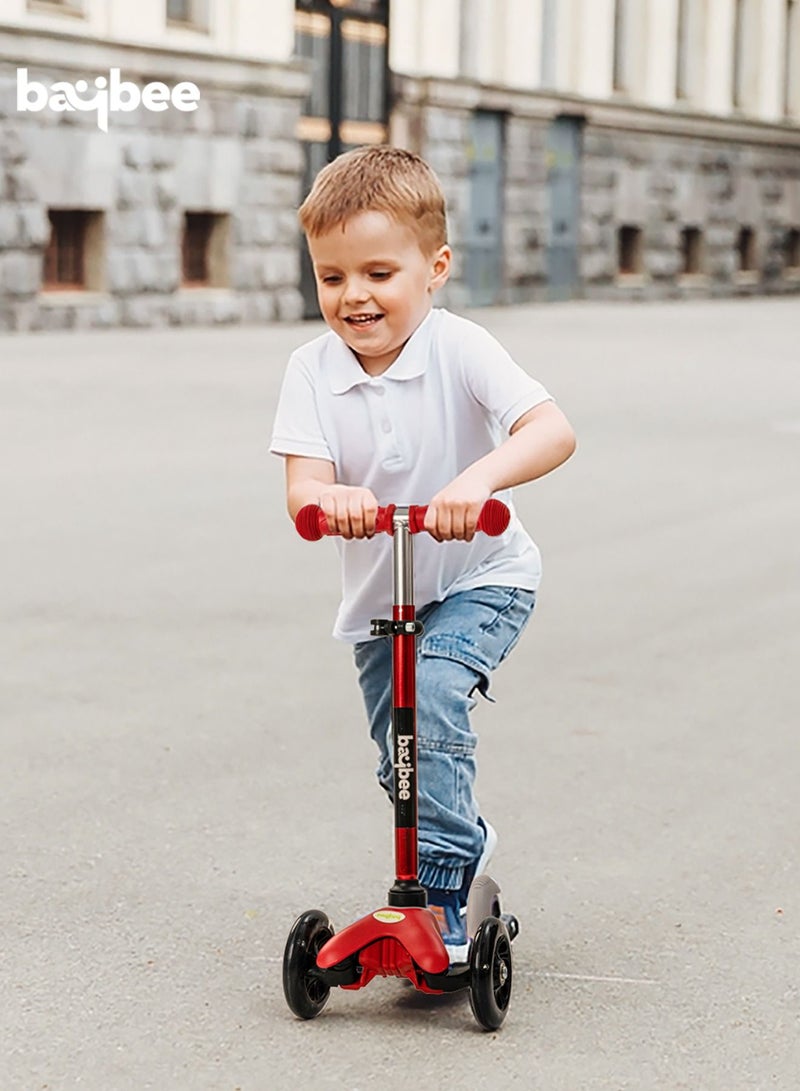 Baybee Mini Zapper Kick Scooter for Kids 3 Wheel Kids Scooter with Height Adjustable Handle with LED PU Wheels Rear Brake Runner Skate Scooter for Kids 2 to 5 Years Boy Girl Red