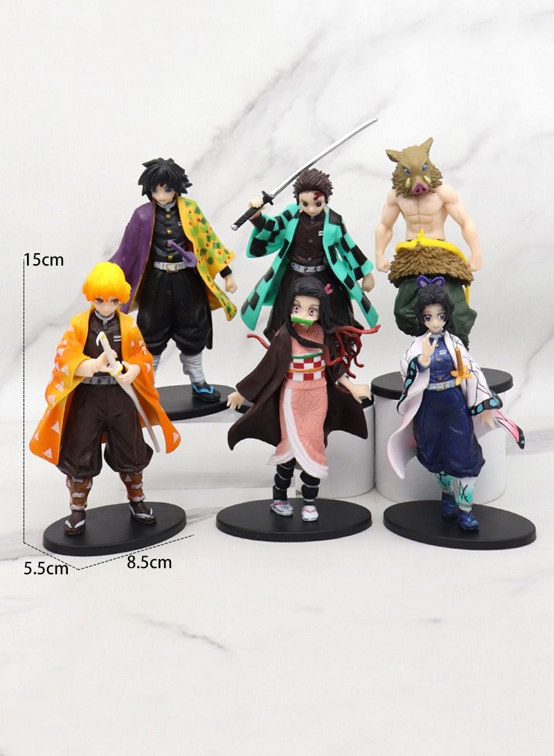 6-Piece Playsets Demon Slayer Action Figure Statue Model Puppet Handicrafts Toys Set 8.5*15*5.5cm