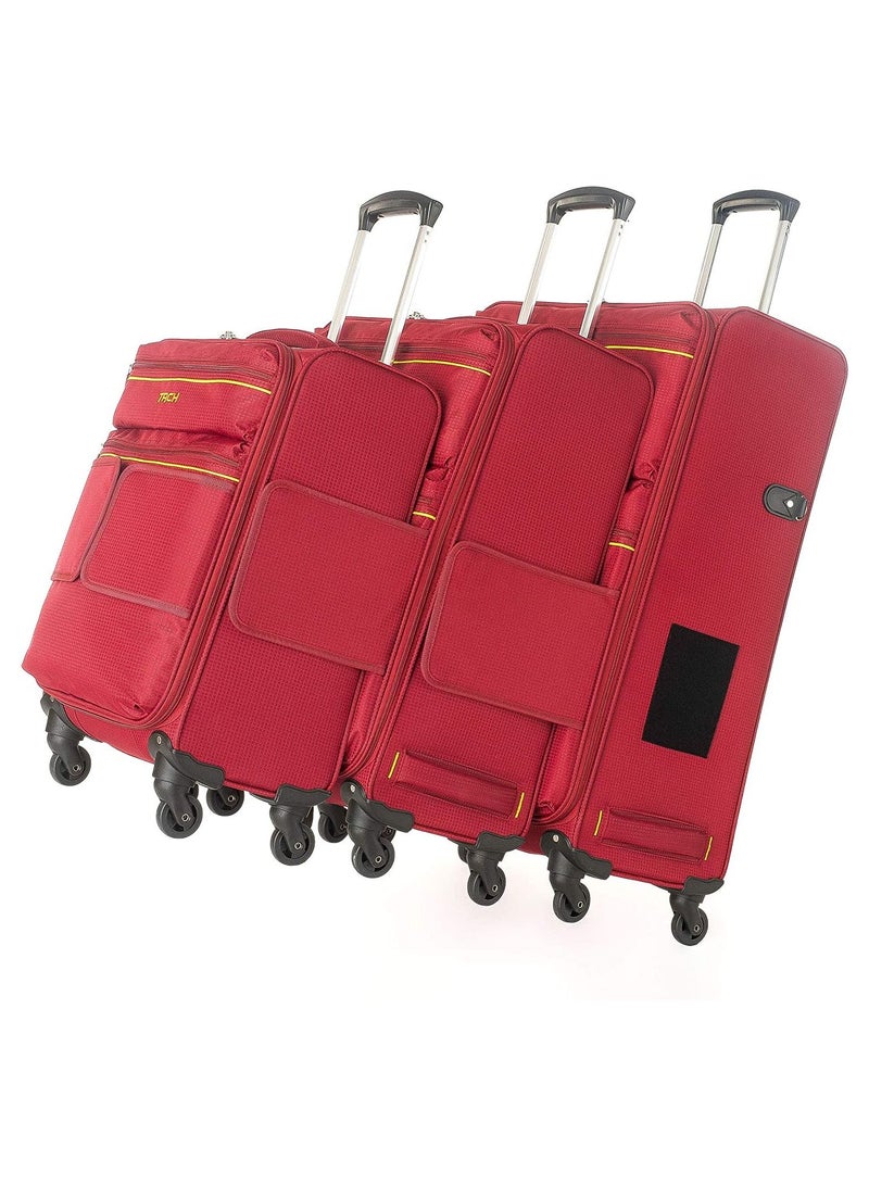 TACH LITE 3-Piece Softcase Connectable Luggage & Carryon Travel Bag Set | Rolling Suitcase with Patented Built-In Connecting System | Easily Link & Carry 9 Bags At Once (Red)