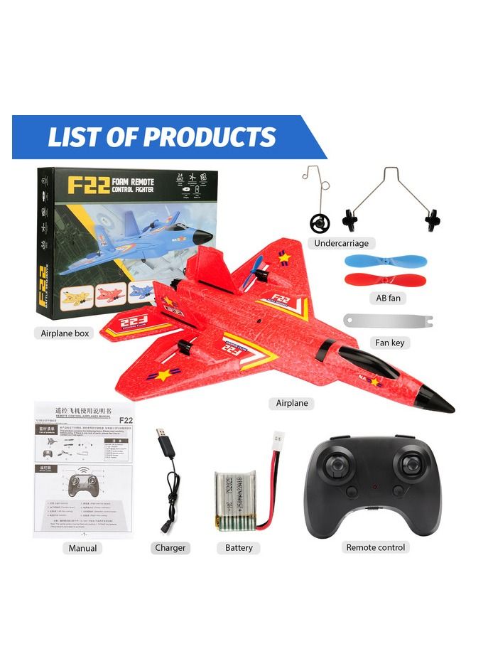 Kids Remote Control Plane F-22 Raptor, 2.4Ghz 6-axis Gyro RC Airplane with Light Strip, Jet Fighter Toy