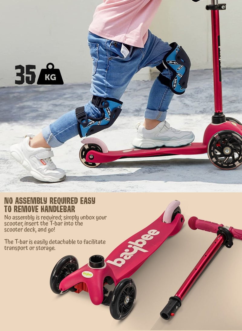 Baybee Mini Zapper Kick Scooter for Kids 3 Wheel Kids Scooter with Height Adjustable Handle with LED PU Wheels Rear Brake Runner Skate Scooter for Kids 2 to 5 Years Boy Girl Pink