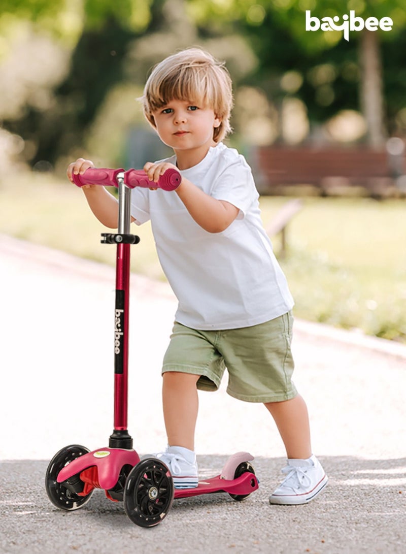 Baybee Mini Zapper Kick Scooter for Kids 3 Wheel Kids Scooter with Height Adjustable Handle with LED PU Wheels Rear Brake Runner Skate Scooter for Kids 2 to 5 Years Boy Girl Pink