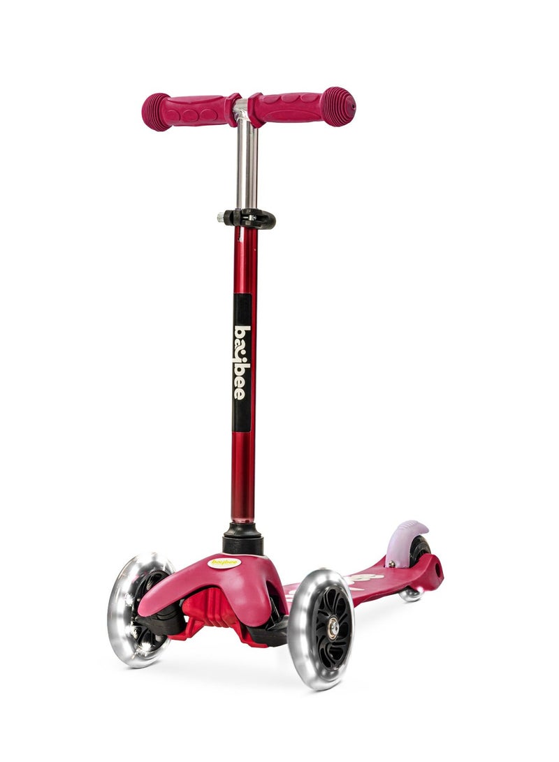 Baybee Mini Zapper Kick Scooter for Kids 3 Wheel Kids Scooter with Height Adjustable Handle with LED PU Wheels Rear Brake Runner Skate Scooter for Kids 2 to 5 Years Boy Girl Pink