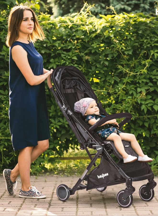 Baybee Convertible Baby Pram Stroller with Car Seat Combo Baby Stroller with Metal Frame Bassinet 3 Position Adjustable Seat Canopy Travel System Stroller For Baby Toddlers 0-3 Years Boys Girls Black