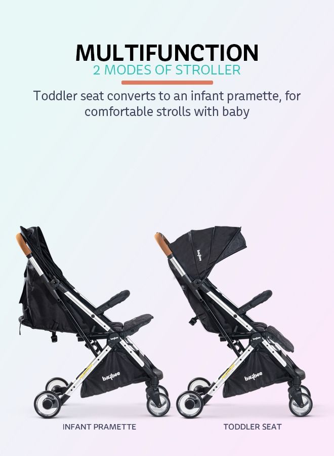 Baybee Infant Baby Pram Stroller for Newborn Babies Foldable Baby Stroller with Aluminium Frame 3 Position Adjustable Seat Canopy Travel System Stroller for Baby Toddlers 0 to 3 Years Boys Girls Black
