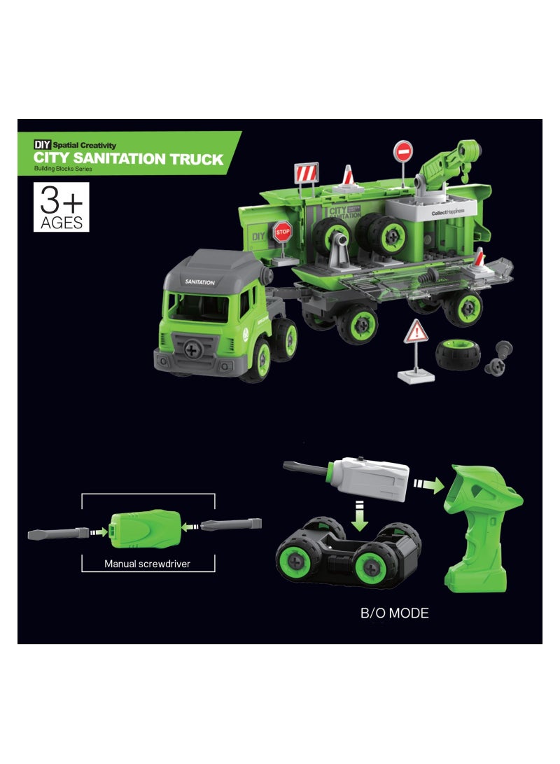 Little Story - Kids Toy Sanitation Truck wt 2 Mini Truck - Green