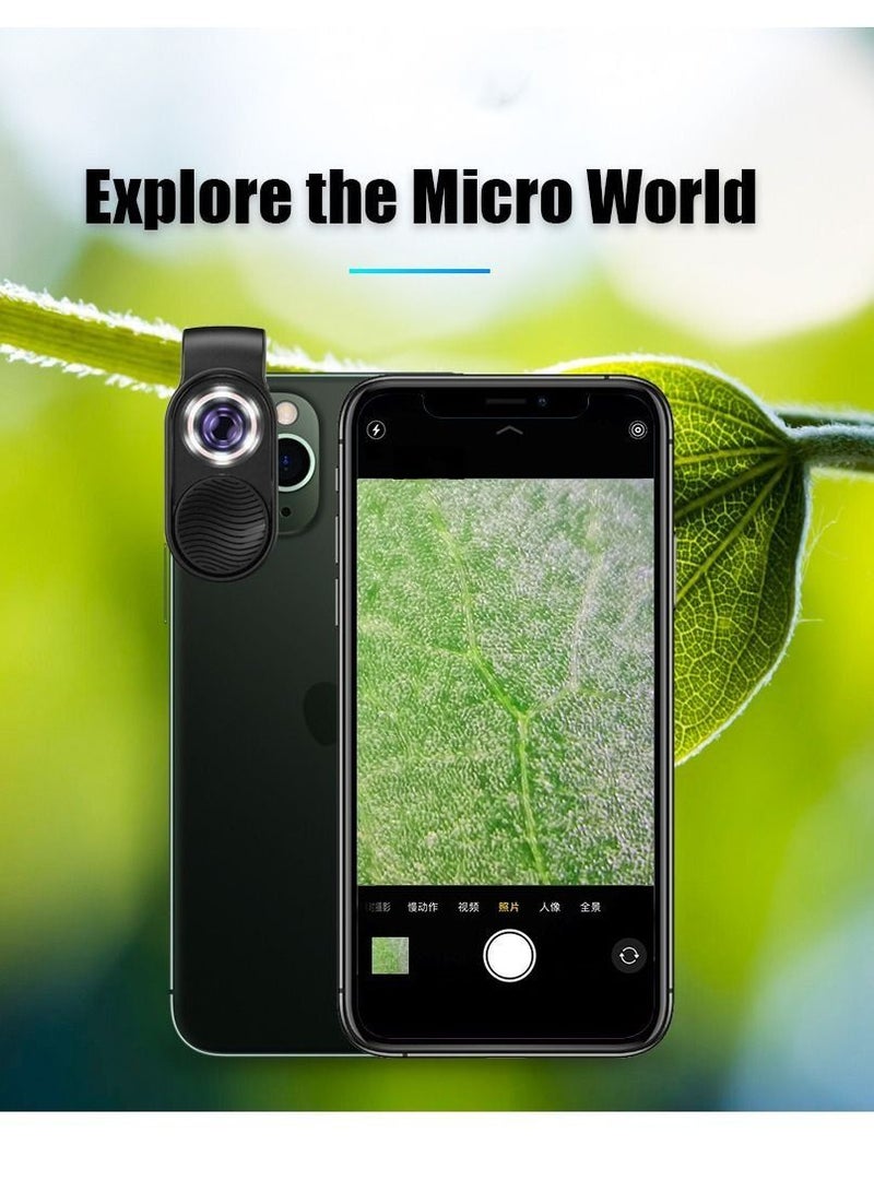 Mobile Phone Microscope, 100X Pocket Size HD Optical Lens Digital Microscope with Universal Clip Compatible with 98% Smartphone, Portable to Carry for Microworld for Kids and Adults