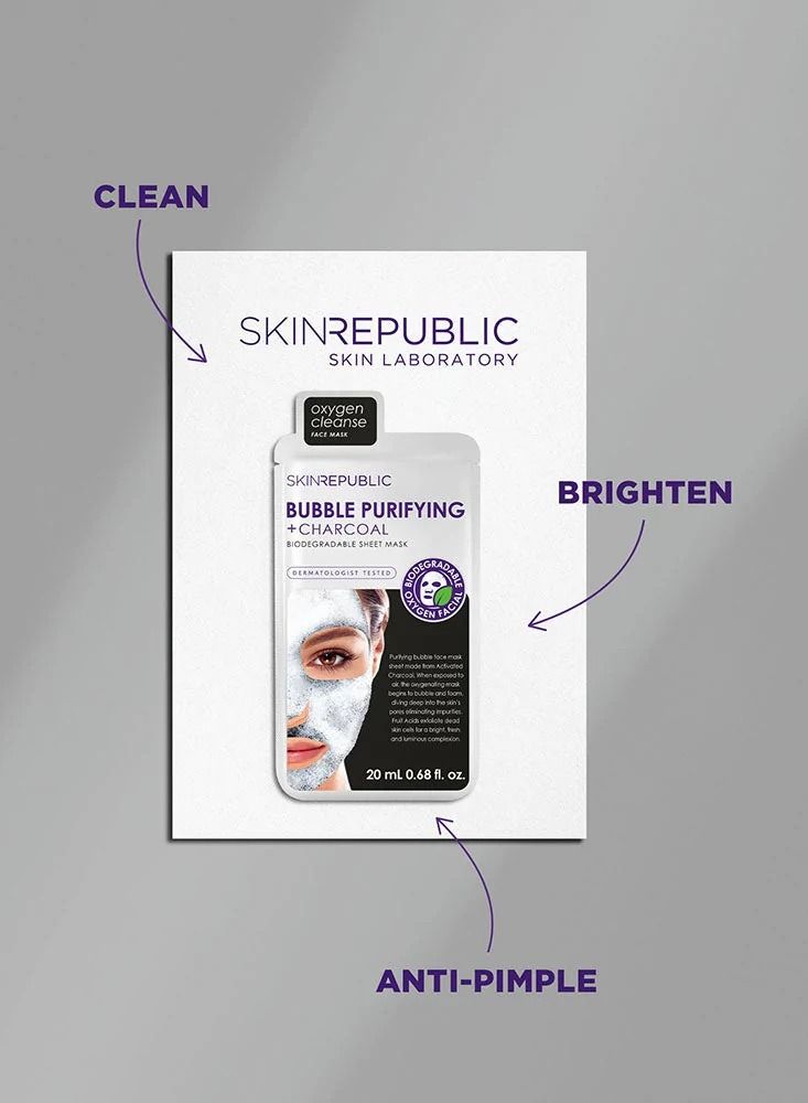 Face Mask Sheet (10 Masks) – Bubble Purifying Serum with Charcoal, Apple & Tea Tree, Fights Pimples, Minimizes Pores, Removes Blackheads, Controls Oil, Exfoliates & Brightens Skin