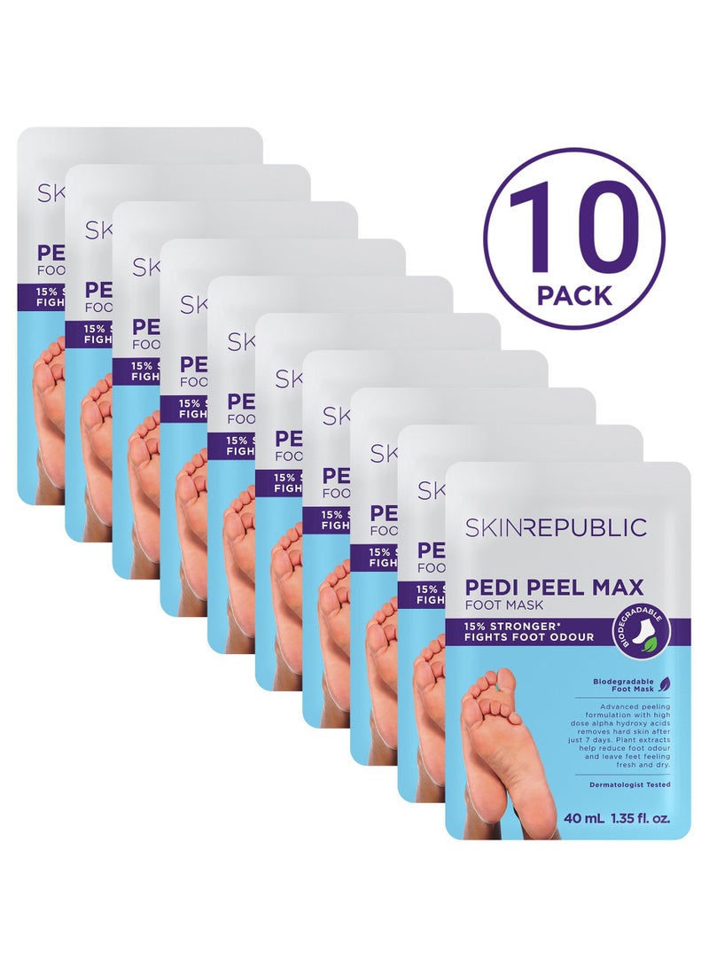 Pedi Peel Foot Mask (10 Pairs) – Exfoliating Foot Mask with AHA, Tannic Acid & Ginkgo Biloba, Removes Hard Skin, Cracked Heels & Calluses in 7 Days, Fights Odour, Smooths & Repairs Skin