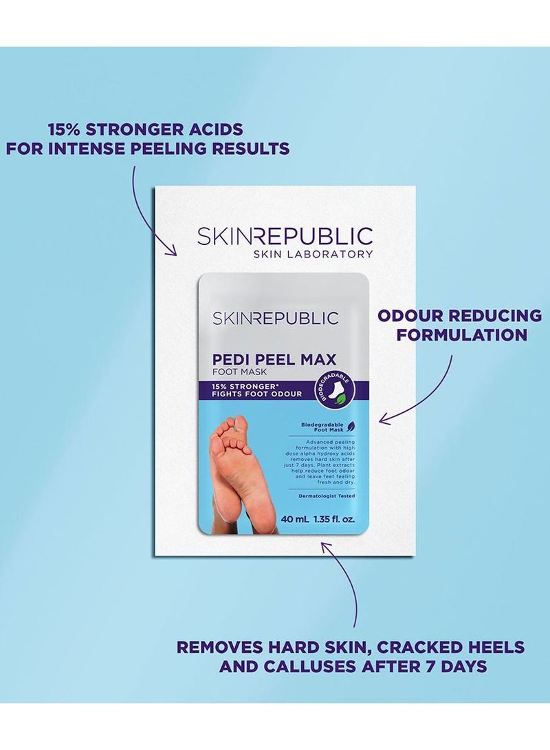 Pedi Peel Foot Mask (10 Pairs) – Exfoliating Foot Mask with AHA, Tannic Acid & Ginkgo Biloba, Removes Hard Skin, Cracked Heels & Calluses in 7 Days, Fights Odour, Smooths & Repairs Skin