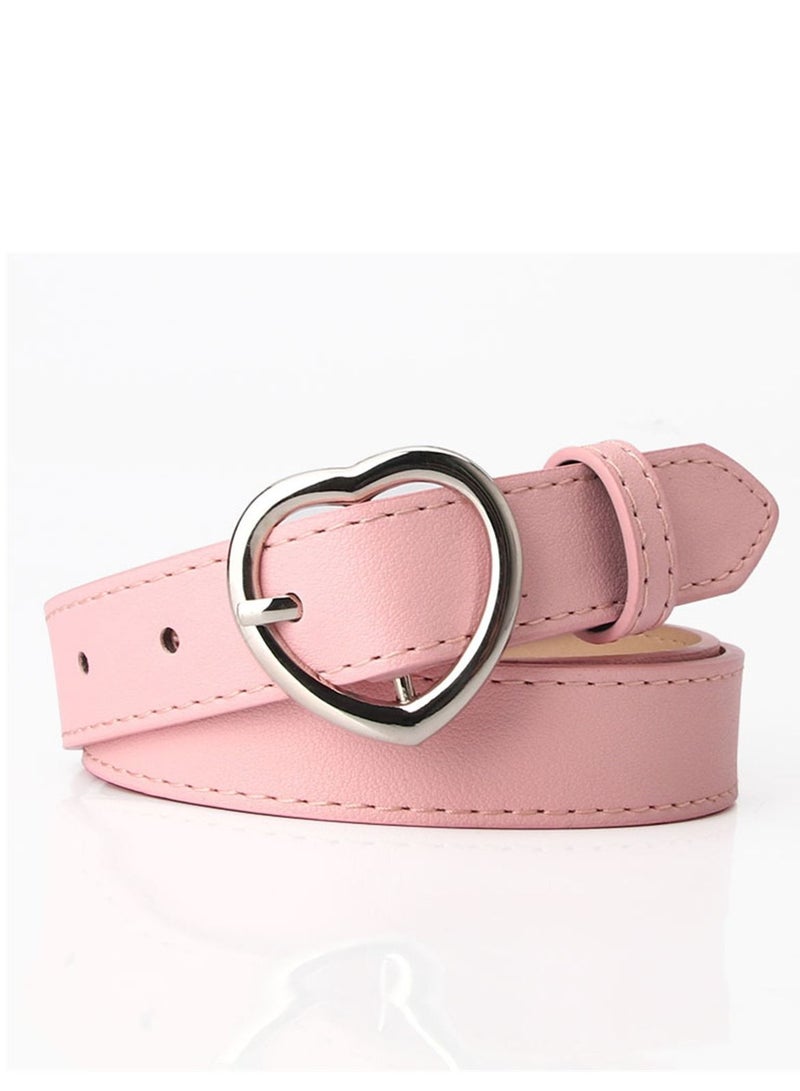 Women's All-purpose Denim Pants With Heart-shaped Pin Buckle Belt 105cm Pink