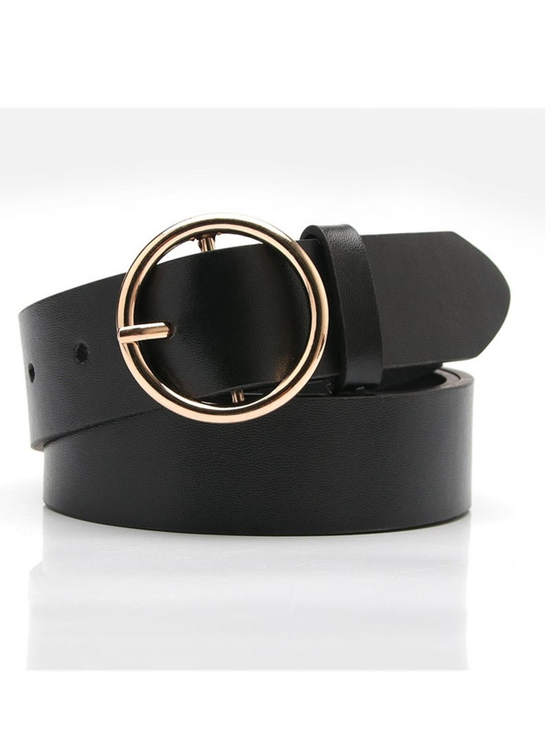 Round Button Casual Simple Versatile Women's Jeans Accessory Belt Black