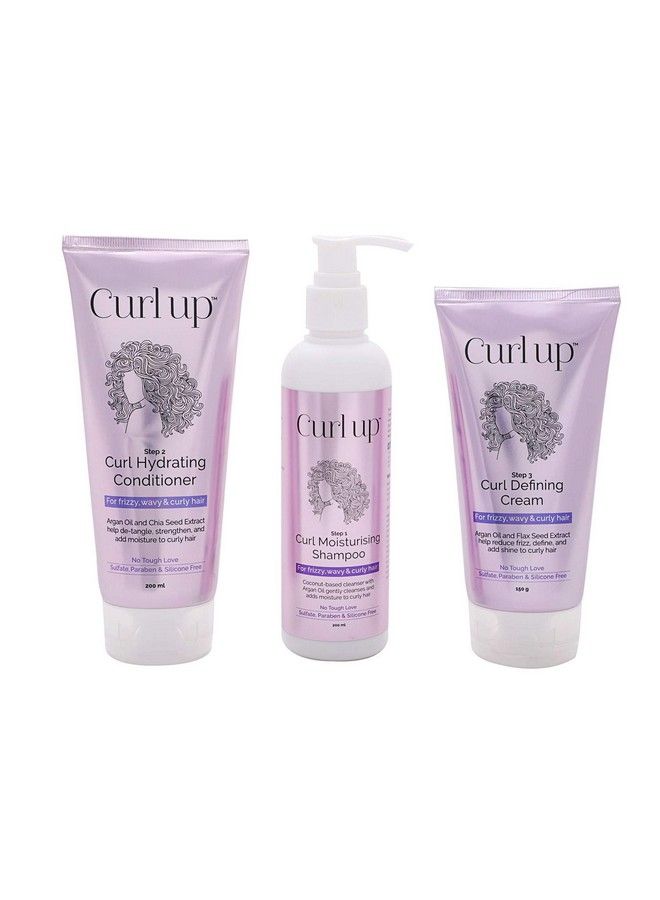 Curl Care Bundle With Curly Hair Shampoo Conditioner And Leave In Curl Defining Cream For Dry Frizzy Wavy & Curly Hair Sulphate Paraben And Silicone Free (Combo Of 3)