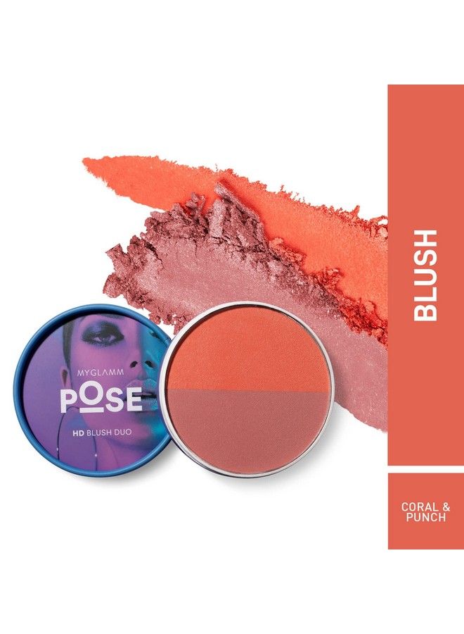 Pose Hd Blush Duo Coral Punch 9 G ; Peachy & Mauve Pink Blush With Satin Finish ; Longwear & Lightweight Blush Powder