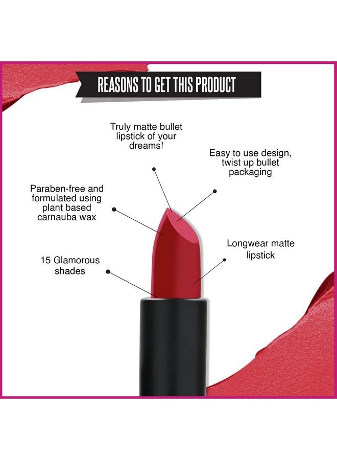 Matte Lipstick Pink Pop (Pink) 4.2 Gms Longwear Velvety Texture Faderesistant High Color Payoff Lightweight Matte Lipstick Plantbased Canuuba Wax Parabenfree