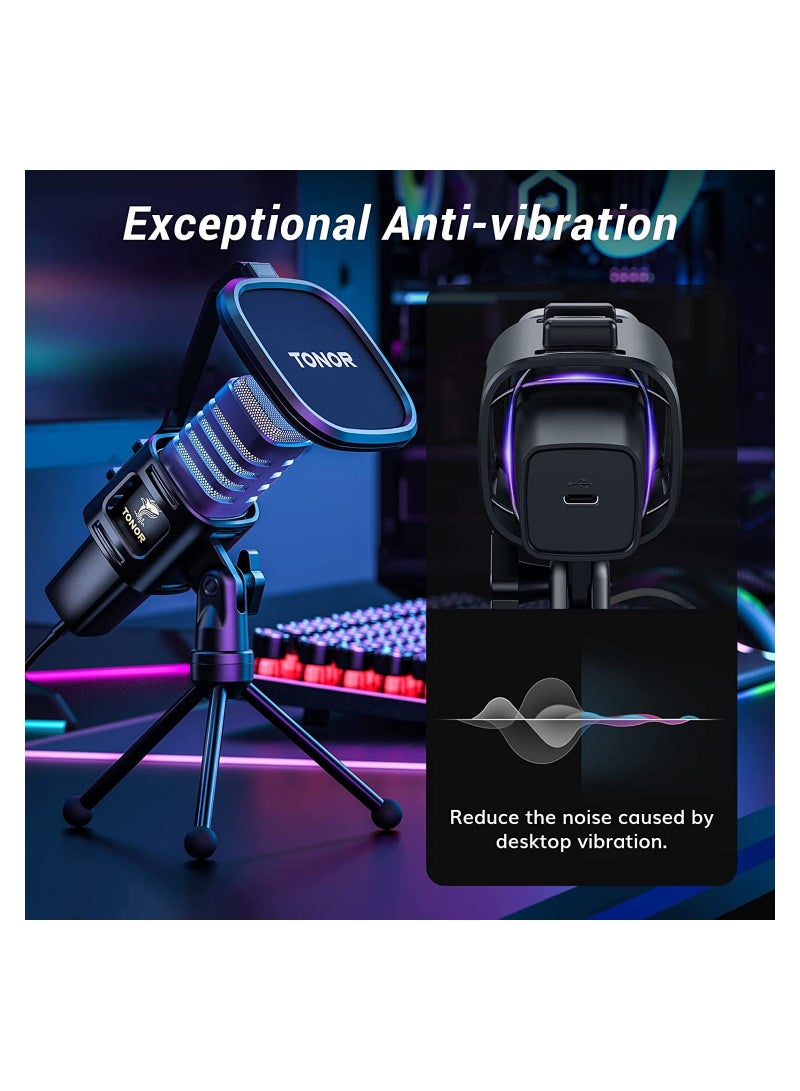 Gaming USB Microphone, PC RGB Microphone, Streaming Podcast Studio Cardioid Pattern Condenser Mic Sets with Microphone Stand for Game, YouTube, Conference, Singing, Micro for PS4 PS5, TC30S