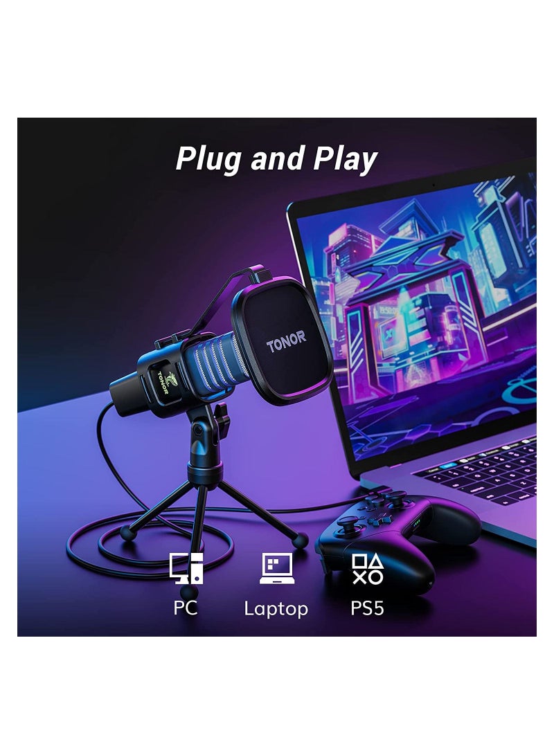 Gaming USB Microphone, PC RGB Microphone, Streaming Podcast Studio Cardioid Pattern Condenser Mic Sets with Microphone Stand for Game, YouTube, Conference, Singing, Micro for PS4 PS5, TC30S