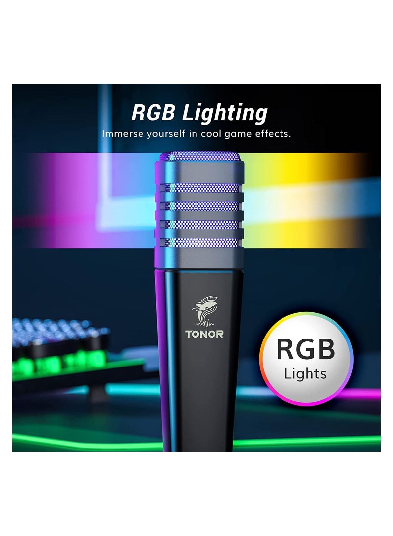 Gaming USB Microphone, PC RGB Microphone, Streaming Podcast Studio Cardioid Pattern Condenser Mic Sets with Microphone Stand for Game, YouTube, Conference, Singing, Micro for PS4 PS5, TC30S