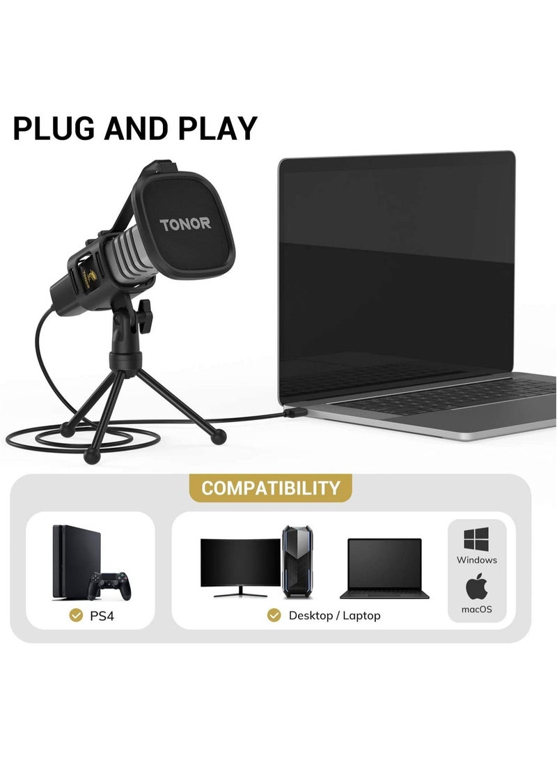 USB Microphone, TONOR Cardioid Condenser Computer PC Mic with Tripod Stand, Pop Filter, Shock Mount for Gaming, Streaming, Podcasting, YouTube, Voice Over, Twitch, Compatible with Laptop Desktop, TC30