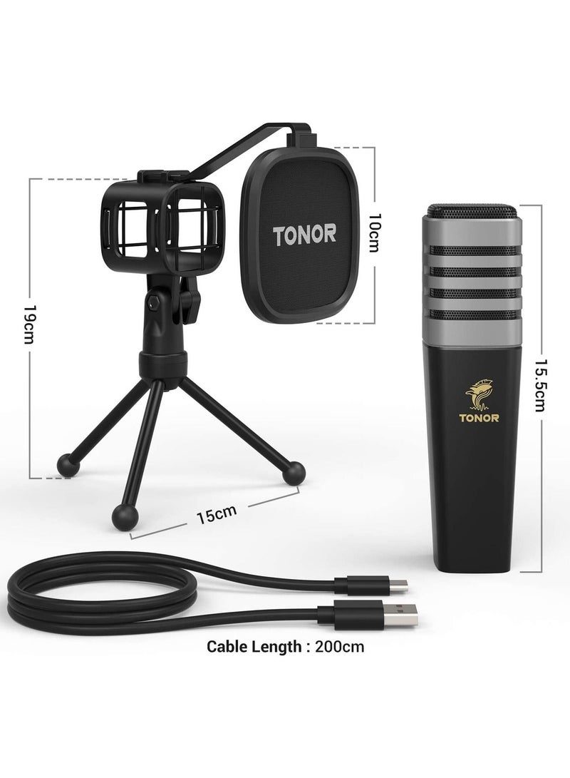 USB Microphone, TONOR Cardioid Condenser Computer PC Mic with Tripod Stand, Pop Filter, Shock Mount for Gaming, Streaming, Podcasting, YouTube, Voice Over, Twitch, Compatible with Laptop Desktop, TC30