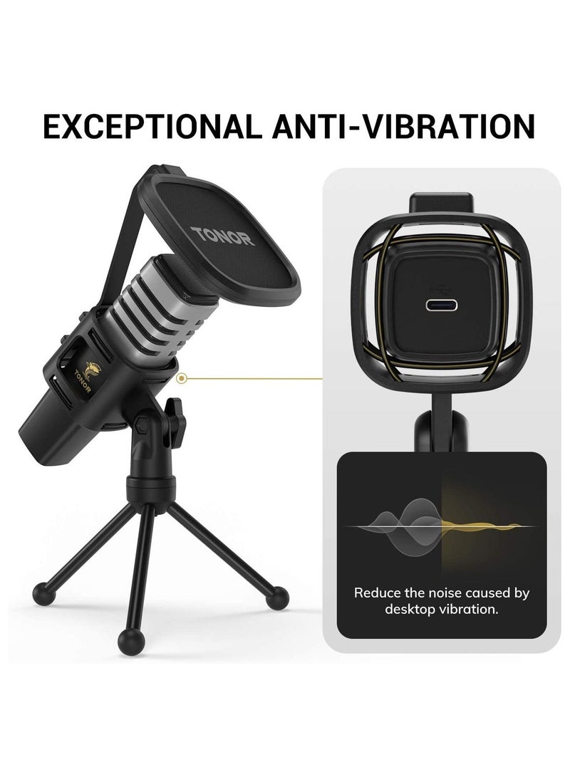 USB Microphone, TONOR Cardioid Condenser Computer PC Mic with Tripod Stand, Pop Filter, Shock Mount for Gaming, Streaming, Podcasting, YouTube, Voice Over, Twitch, Compatible with Laptop Desktop, TC30