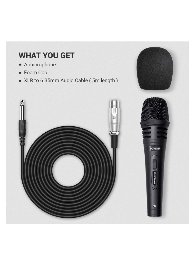 Dynamic Karaoke Microphone for Singing with 16.4ft XLR Cable, Metal Handheld Mic Compatible with Karaoke Machine,Speaker,Amp,Mixer for Karaoke Singing, Speech, Wedding and Outdoor Activity