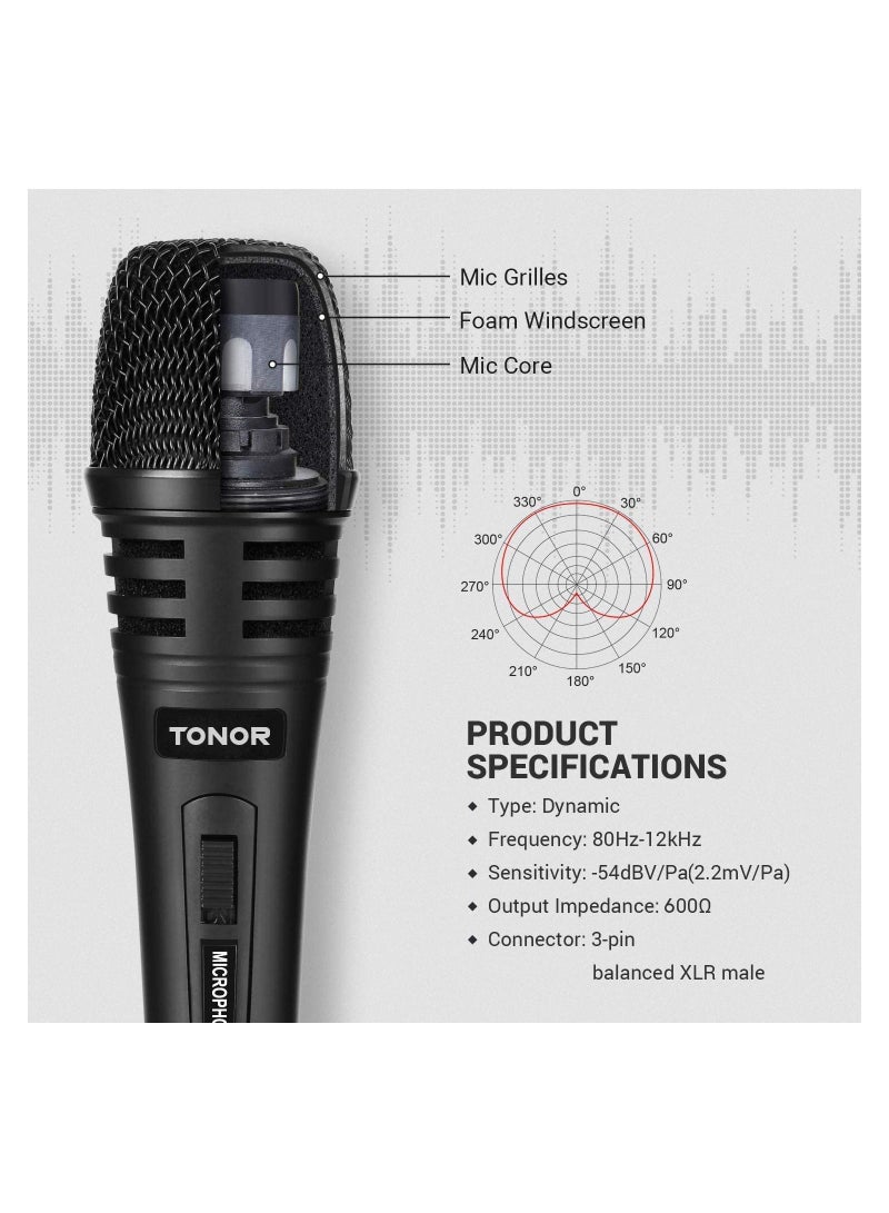 Dynamic Karaoke Microphone for Singing with 16.4ft XLR Cable, Metal Handheld Mic Compatible with Karaoke Machine,Speaker,Amp,Mixer for Karaoke Singing, Speech, Wedding and Outdoor Activity