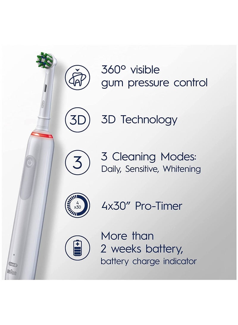 Oral-B Pro 3 Electric Toothbrush with Smart Pressure Sensor, Cross Action Toothbrush Head, 3000 White
