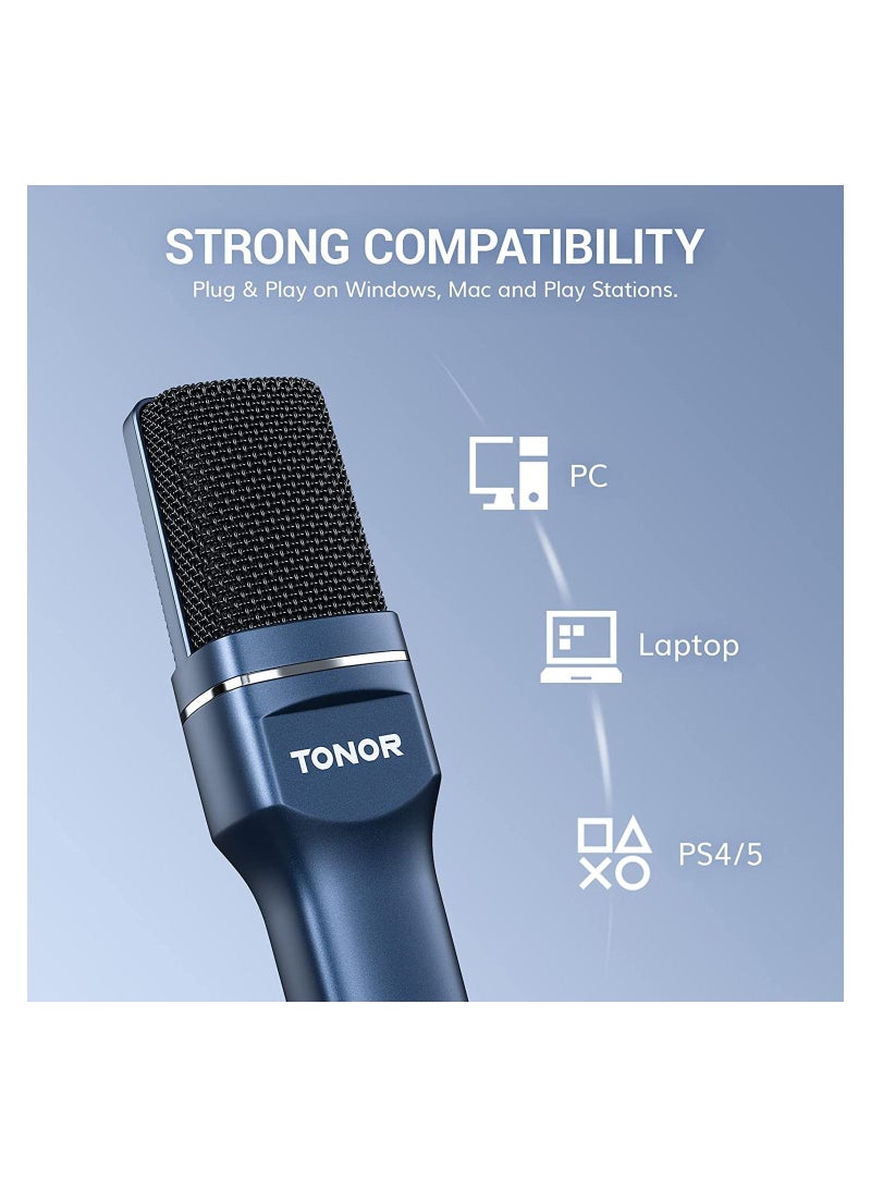 Podcast Microphone, USB Computer Microphone, Cardioid Condenser PC Mic with Tripod Stand and Pop Filter for Podcasting, Streaming, Vocal Recording, Compatible with PC & Laptop, PS4/5