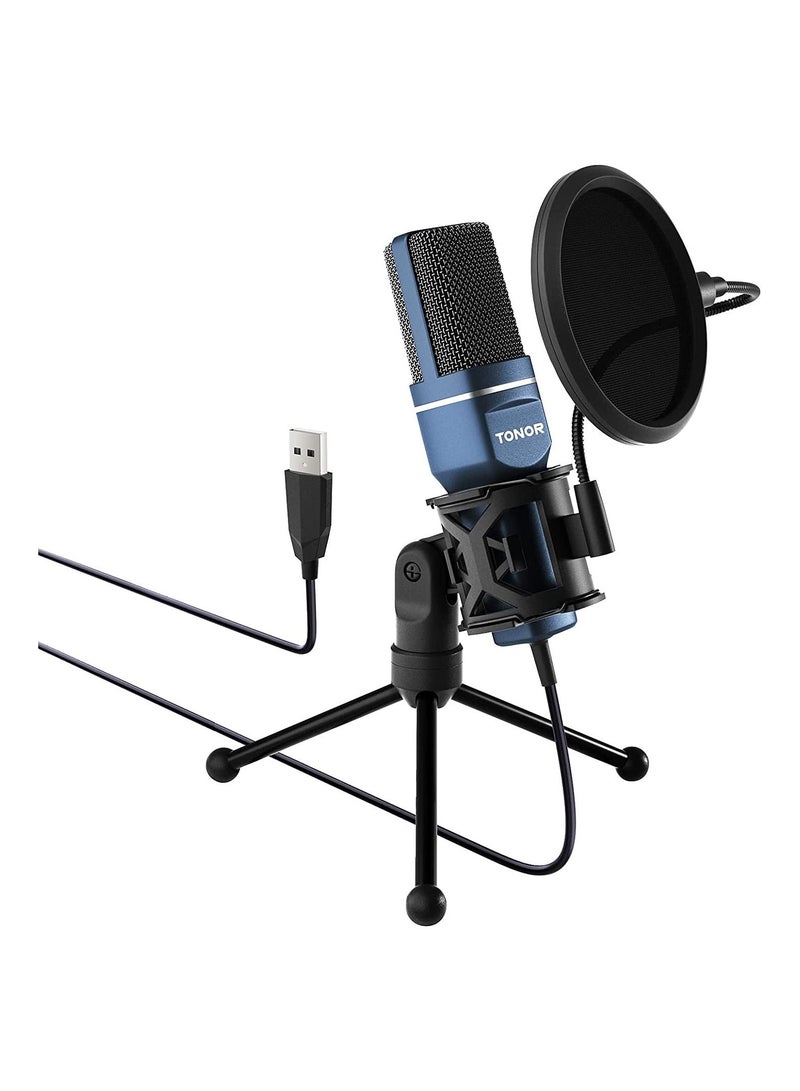 Podcast Microphone, USB Computer Microphone, Cardioid Condenser PC Mic with Tripod Stand and Pop Filter for Podcasting, Streaming, Vocal Recording, Compatible with PC & Laptop, PS4/5