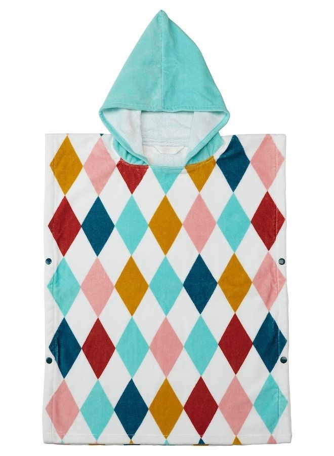 Bath Poncho With Hood Harlequin Pattern Multicolor
