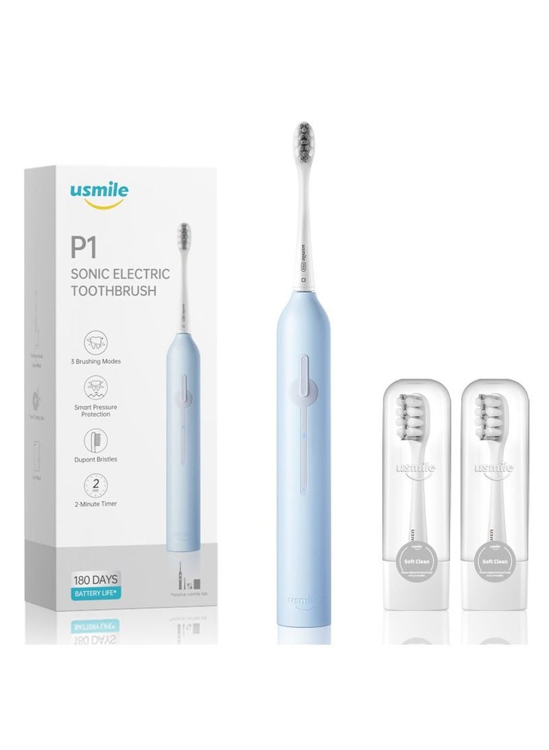 usmile Electric Toothbrush, USB Rechargeable Sonic Electric Toothbrush for Adults, Whitening Toothbrush with Smart Timer, 4-Hour Fast Charge for 6 Months, P1 Blue