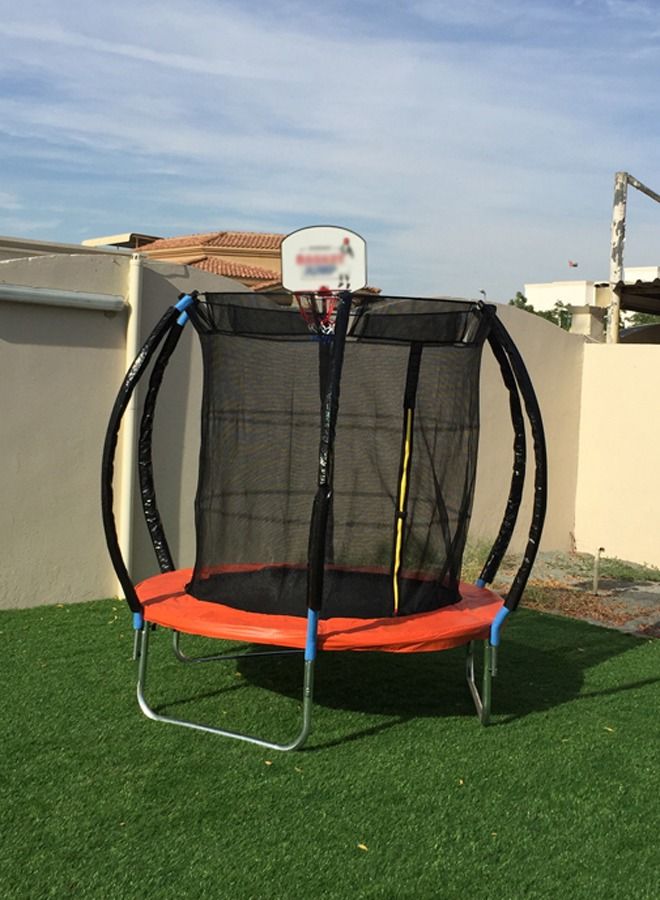 6ft Toddler Bungee Jump Trampoline With Enclosure Net Basketball Hoop