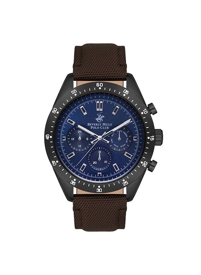 Men Chronograph Round Shape Leather Wrist Watch 46 mm