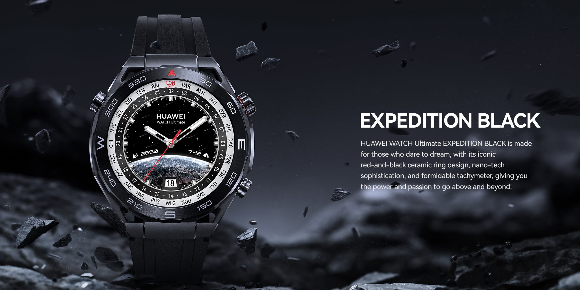 Watch Ultimate, 1.5-inch AMOLED Watch Dial, Zircon-based liquid metal, Nano-tech Ceramic Bezel Black