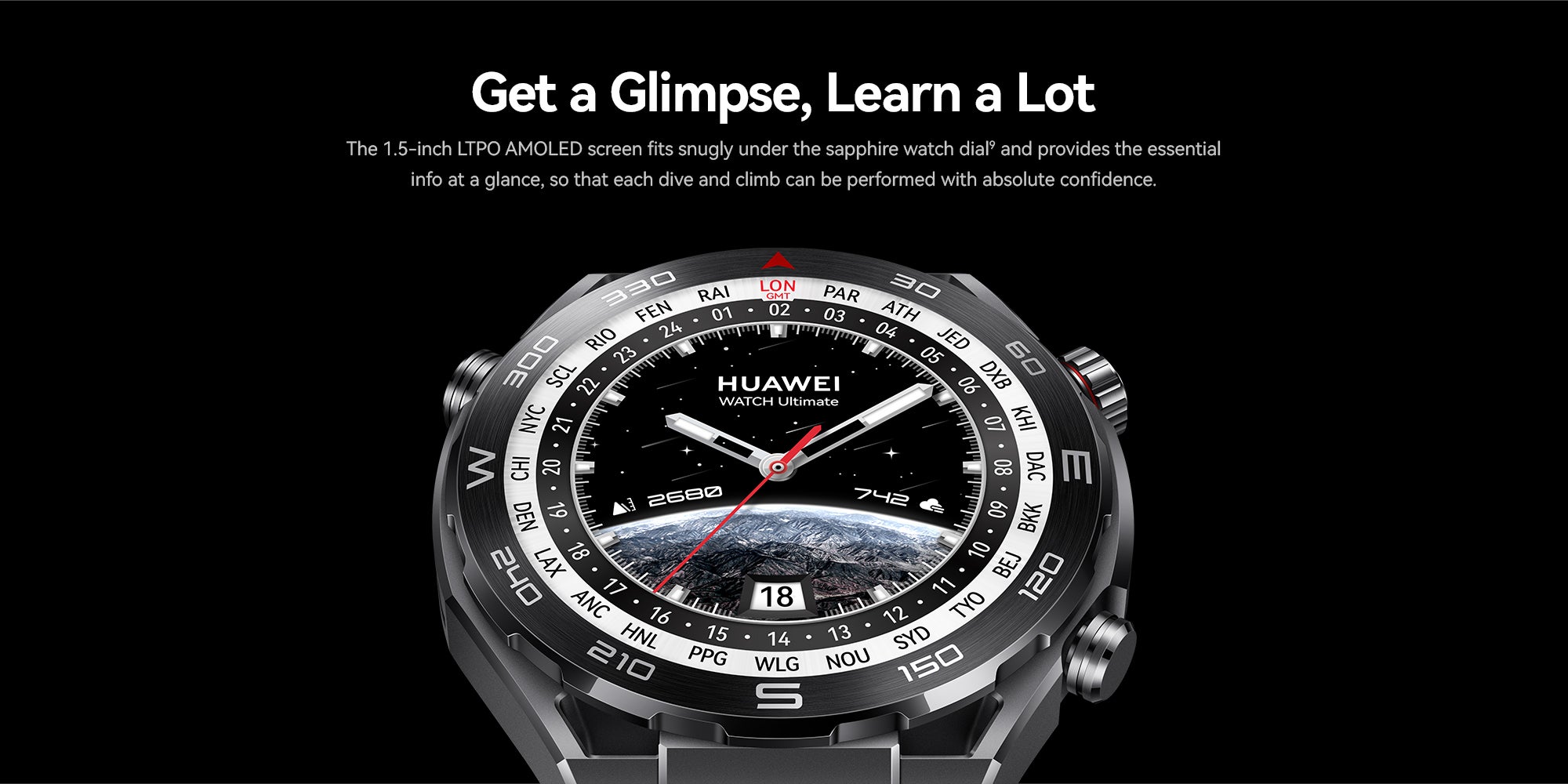 Watch Ultimate, 1.5-inch AMOLED Watch Dial, Zircon-based liquid metal, Nano-tech Ceramic Bezel Black