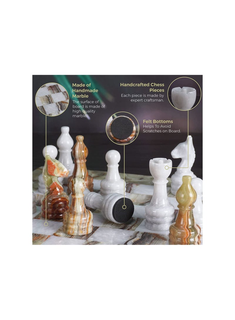 RADICALn 15 Inches Marble Handmade Green & White Full Chess Game Set for Adults