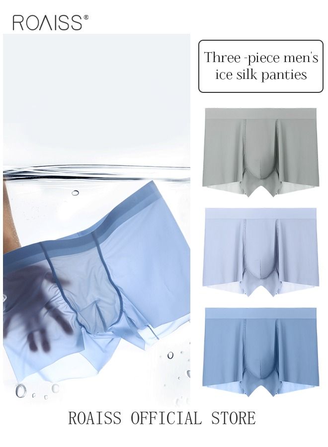 3 Pack of Briefs Ice Silk Refreshing Silky Lightweight Breathable Seamless Youth for Men Summer