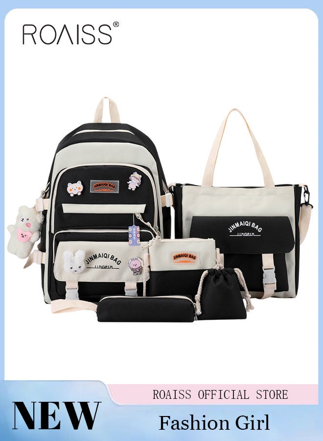 5-Piece Set of Backpack Fashion Kid New Backpack Junior High School  Student Bag