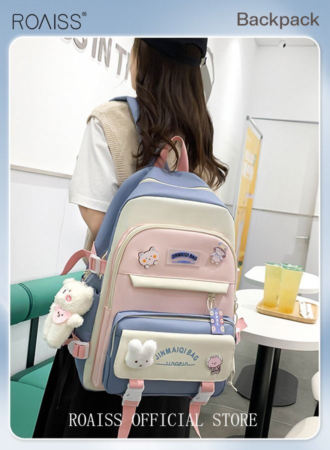 5-Piece Set of Backpack Fashion Women's New Oxford Cloth Pack Junior High School Student Bag