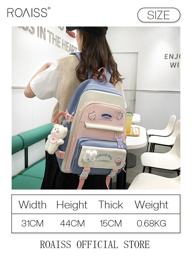 5-Piece Set of Backpack Fashion Women's New Oxford Cloth Pack Junior High School Student Bag