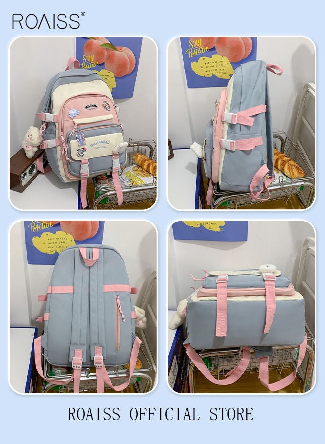 5-Piece Set of Backpack Fashion Women's New Oxford Cloth Pack Junior High School Student Bag