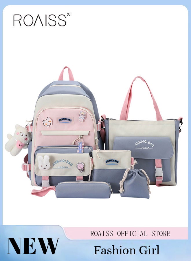 5-Piece Set of Backpack Fashion Women's New Oxford Cloth Pack Junior High School Student Bag