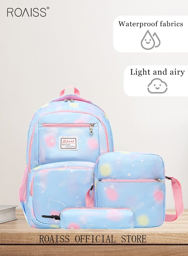 3-Piece Backpack Set Simple Large-Capacity Carrying School Bag Shoulder Bag Pencil Bag Waterproof Fabric Light Texture