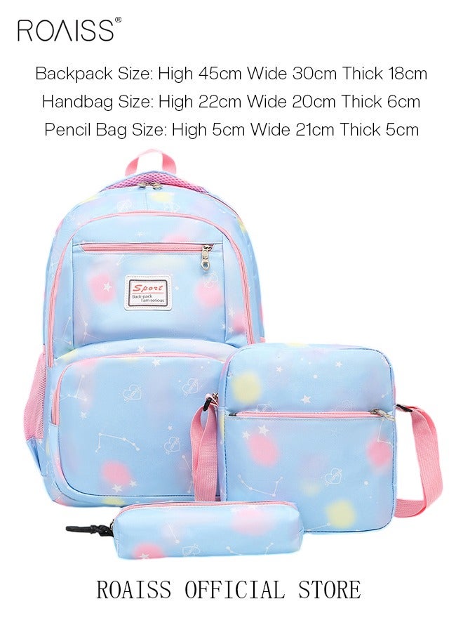 3-Piece Backpack Set Simple Large-Capacity Carrying School Bag Shoulder Bag Pencil Bag Waterproof Fabric Light Texture